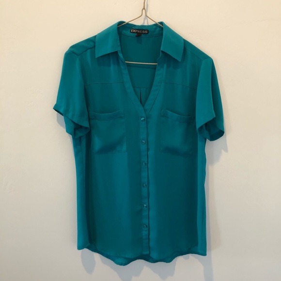 Express Green Button Up Shirt Sz Small - Picture 1 of 6